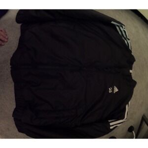 Adidas Mens Black Full Zip Track Jacket Three Stripe Athletic Windbreaker XL